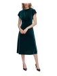 CALVIN KLEIN Womens Green Gathered High Neck Cowl Back Cap Sleeve Midi Evening Fit + Flare Dress Cheap