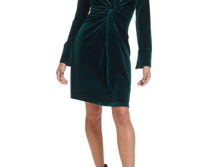 CALVIN KLEIN Womens Green Cuffed Sleeve V Neck Above The Knee Party Sheath Dress Online now