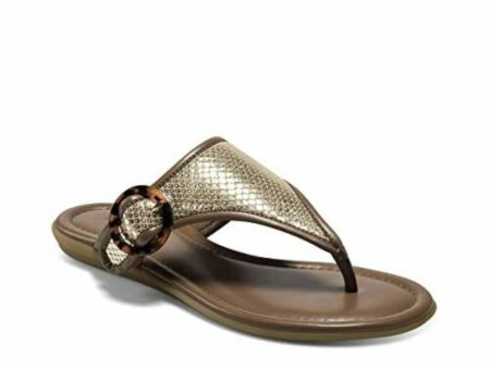 AEROSOLES Womens Brown Metallic Spots Print 1 2 Heel Buckle Accent Clarity Round Toe Slip On Leather Thong Sandals Shoes M Fashion