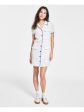 CITY STUDIO Womens Ivory Unlined Faux Pockets Button Down Color Block Short Sleeve Point Collar Short Shirt Dress Online Hot Sale