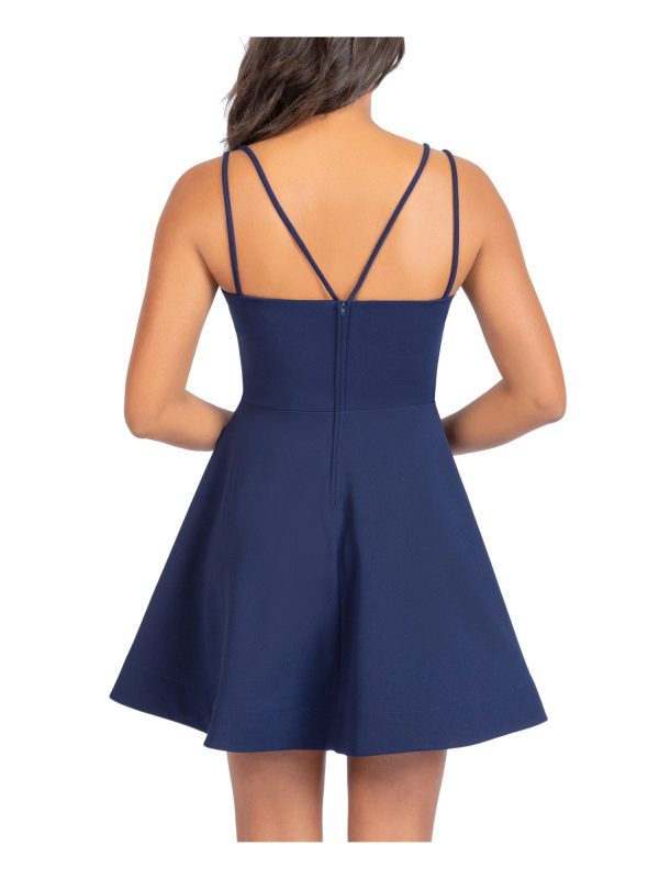 B DARLIN Womens Navy Spaghetti Strap Sweetheart Neckline Party Fit + Flare Dress For Discount