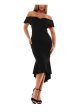 EMERALD SUNDAE Womens Black Ruffled Molded Cups Hi-lo Hem Flutter Sleeve Off Shoulder Midi Party Mermaid Dress on Sale