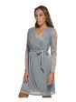 DKNY Womens Silver Zippered Lined Self-tie Belt Long Sleeve Surplice Neckline Above The Knee Party Sheath Dress Online now