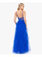 BLONDIE NITES Womens Blue Zippered Ruffled Caged Midriff Padded Spaghetti Strap Sweetheart Neckline Full-Length Formal Fit + Flare Dress Discount