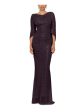 BETSY & ADAM Womens Purple Pleated Zippered Cape-style Drape Back Sleeves Cowl Neck Full-Length Formal Gown Dress Sale