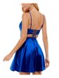 CITY STUDIO Womens Blue Zippered Lace-up Back Adjustable Sleeveless V Neck Short Party Fit + Flare Dress Sale