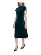 CALVIN KLEIN Womens Green Gathered High Neck Cowl Back Cap Sleeve Midi Evening Fit + Flare Dress Cheap