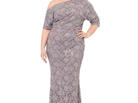 BETSY & ADAM Womens Beige Zippered Lined Elbow Sleeve Asymmetrical Neckline Full-Length Evening Mermaid Dress Discount