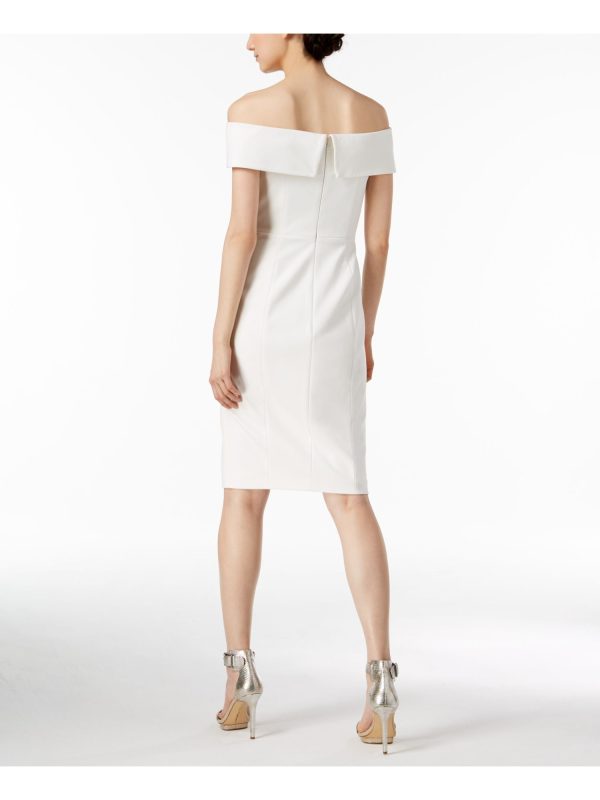 CALVIN KLEIN Womens White Zippered Sleeveless Off Shoulder Above The Knee Cocktail Sheath Dress Supply