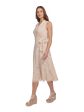 DKNY Womens Beige Sheer Lined Tie-waist Printed Sleeveless Collared Midi Wear To Work Faux Wrap Dress Online Hot Sale