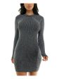 BCX DRESS Womens Silver Ribbed Cable Knit Side Pullover Raglan Sleeve Mock Neck Short Party Sweater Dress For Sale