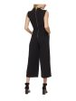 CALVIN KLEIN Womens Black Zippered Pocketed Ruffled Belted Wide Legg Cap Sleeve V Neck Party Cropped Jumpsuit Online Sale