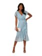 ADRIANNA PAPELL Womens Aqua Zippered Lined Metallic Belted Ruffled Capelet Floral Flutter Sleeve Surplice Neckline Midi Party Mermaid Dress on Sale