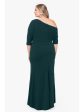 BETSY & ADAM Womens Green Zippered Lined Gathered Elbow Sleeve Asymmetrical Neckline Full-Length Evening Gown Dress Discount