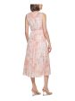 CALVIN KLEIN Womens Orange Sheer Keyhole Back Lined Tiered Printed Sleeveless Round Neck Midi Fit + Flare Dress Online now