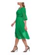 DKNY Womens Green Pleated Zippered Tie-belt Hi-low Hem Lined 3 4 Sleeve Surplice Neckline Midi Wear To Work Faux Wrap Dress Online Sale