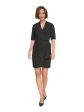 DKNY Womens Black Ruched Zippered Draped Skirt Short Sleeve Surplice Neckline Above The Knee Wear To Work Faux Wrap Dress on Sale