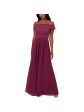 ADRIANNA PAPELL Womens Purple Zippered Lined Foldover Neckline Chiffon Skirt Cap Sleeve Off Shoulder Full-Length Evening Gown Dress Discount