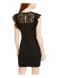 AS U WISH Womens Black Lace Cap Sleeve Illusion Neckline Short Cocktail Sheath Dress For Discount