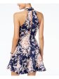 B DARLIN Womens Navy Stretch Zippered Crochet Trim Floral Sleeveless Mock Neck Short Party Fit + Flare Dress Hot on Sale