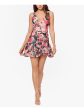 BLONDIE Womens Pink Pleated Ruched Side Floral Sleeveless V Neck Short Party Fit + Flare Dress Sale