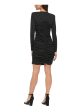 GUESS Womens Black Ruched Cut Out Zippered Lined Long Sleeve Round Neck Short Party Body Con Dress Online now