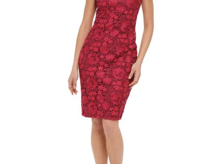 GUESS Womens Burgundy Zippered Open Back Back Slit-hem Lined Sleeveless V Neck Knee Length Cocktail Sheath Dress Online Sale