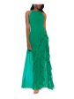 BETSY & ADAM Womens Green Zippered Ruffled Tie Back Front Slit Lined Sleeveless Halter Full-Length Formal Gown Dress Sale