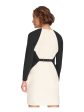 DKNY Womens Beige Zippered Belted Lined Color Block Long Sleeve Round Neck Above The Knee Wear To Work Sheath Dress For Discount