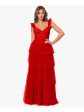 BLONDIE NITES Womens Red Adjustable Zippered Tiered Mesh Ruffle Sleeve Lined Sleeveless Sweetheart Neckline Full-Length Formal Gown Dress For Sale