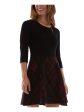 BCX Womens Black Knit 3 4 Sleeve Round Neck Above The Knee Party Sweater Dress Online