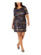 CONNECTED APPAREL Womens Navy Printed Short Sleeve Scoop Neck Short Cocktail Sheath Dress Hot on Sale