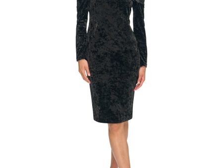 CALVIN KLEIN Womens Black Zippered Lined Adjustable Shoulder Straps Long Sleeve Off Shoulder Knee Length Cocktail Sheath Dress Online Sale