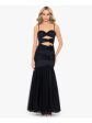 BLONDIE NITES Womens Black Mesh Zippered Cut Out Rosettes Lined Spaghetti Strap Sweetheart Neckline Full-Length Formal Mermaid Dress Supply