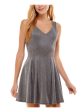 CITY STUDIO Womens Gray Stretch Zippered Lined Sleeveless V Neck Short Party Fit + Flare Dress Fashion