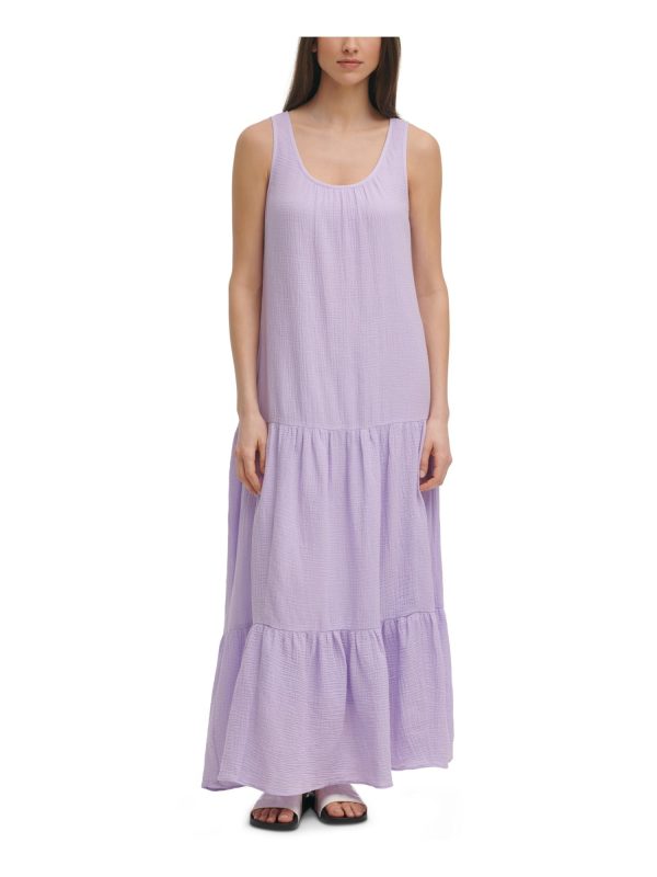 CALVIN KLEIN Womens Purple Sleeveless Scoop Neck Shift Dress For Sale