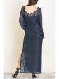 CONNECTED APPAREL Womens Gray Lined V-back Side Slit Pullover Bell Sleeve Scoop Neck Maxi Evening Sheath Dress Hot on Sale