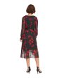 DKNY Womens Black Pleated Zippered Tie-belt Hi-lo Hem Lined Printed Balloon Sleeve Surplice Neckline Midi Wear To Work Faux Wrap Dress Sale