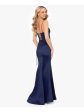 BLONDIE NITES Womens Navy Zippered Adjustable Open Lace Up Back Floral Accent Spaghetti Strap Sweetheart Neckline Full-Length Formal Gown Dress Supply