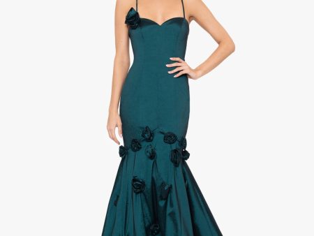 BLONDIE NITES Womens Green Lined Zippered Roset Accents Lace Up Back Spaghetti Strap Sweetheart Neckline Full-Length Formal Fit + Flare Dress Fashion