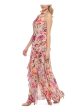 ELIZA J Womens Pink Zippered Ruffled Tie Closure At Back Floral Sleeveless Halter Maxi Party Fit + Flare Dress Online Sale