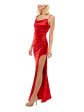 B DARLIN Womens Red Zippered Adjustable Thigh High Slit Spaghetti Strap Cowl Neck Full-Length Evening Sheath Dress Online