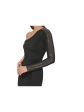 GUESS Womens Black Embellished Ruched High Slit Lined Long Sleeve Asymmetrical Neckline Midi Cocktail Sheath Dress Online