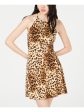 BCX Womens Beige Animal Print Halter Short Party Fit + Flare Dress Online now