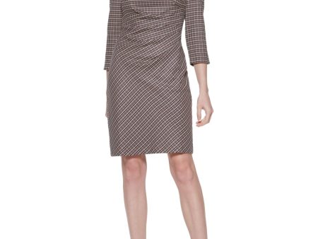 JESSICA HOWARD Womens Zippered Houndstooth 3 4 Sleeve Boat Neck Above The Knee Wear To Work Sheath Dress Online now