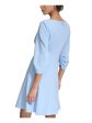 CALVIN KLEIN Womens Blue Ruched Zippered Lined 3 4 Sleeve Round Neck Above The Knee Wear To Work Fit + Flare Dress For Cheap