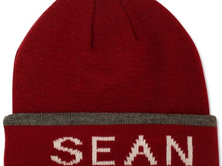 SEANJOHN Mens Maroon Logo Acrylic Fitted Winter Beanie Hat Cap Cheap