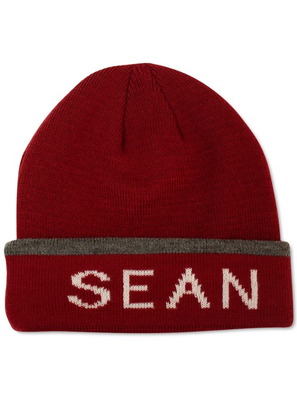 SEANJOHN Mens Maroon Logo Acrylic Fitted Winter Beanie Hat Cap Cheap