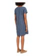 EILEEN FISHER Womens Blue Pinstripe Jewel Neck Above The Knee Fit + Flare Dress For Cheap