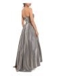 BETSY & ADAM Womens Silver Pocketed Zippered Tulle Pleated Boning Hi Lo Hem Sleeveless Strapless Full-Length Formal Gown Dress Discount